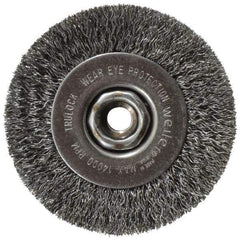 Weiler - 4" OD, 1/2-13 Arbor Hole, Crimped Steel Wheel Brush - 1/2" Face Width, 7/8" Trim Length, 0.014" Filament Diam, 14,000 RPM - USA Tool & Supply