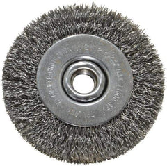 Weiler - 4" OD, 5/8-11 Arbor Hole, Crimped Steel Wheel Brush - 1/2" Face Width, 7/8" Trim Length, 0.014" Filament Diam, 14,000 RPM - USA Tool & Supply