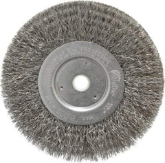 Weiler - 6" OD, 5/8" Arbor Hole, Crimped Steel Wheel Brush - 3/4" Face Width, 1-7/16" Trim Length, 0.0104" Filament Diam, 6,000 RPM - USA Tool & Supply