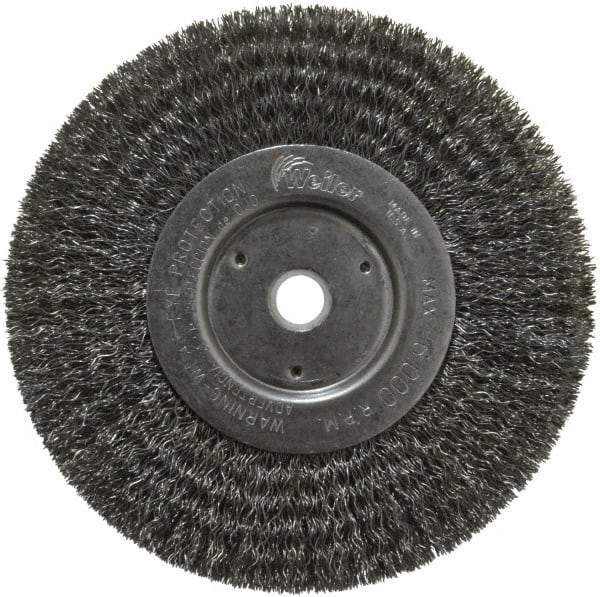 Weiler - 6" OD, 5/8" Arbor Hole, Crimped Steel Wheel Brush - 3/4" Face Width, 1-7/16" Trim Length, 0.0118" Filament Diam, 6,000 RPM - USA Tool & Supply