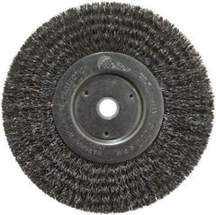 Weiler - 6" OD, 5/8" Arbor Hole, Crimped Steel Wheel Brush - 3/4" Face Width, 1-7/16" Trim Length, 0.0118" Filament Diam, 6,000 RPM - USA Tool & Supply