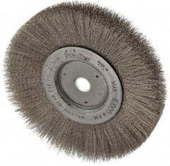 Weiler - 6" OD, 5/8" Arbor Hole, Crimped Stainless Steel Wheel Brush - 3/4" Face Width, 1-7/16" Trim Length, 0.006" Filament Diam, 6,000 RPM - USA Tool & Supply