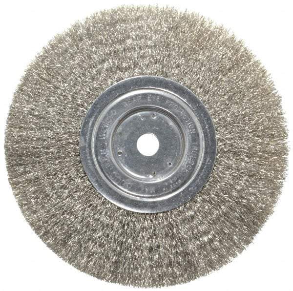 Weiler - 8" OD, 5/8" Arbor Hole, Crimped Stainless Steel Wheel Brush - 3/4" Face Width, 2-1/16" Trim Length, 0.0118" Filament Diam, 6,000 RPM - USA Tool & Supply