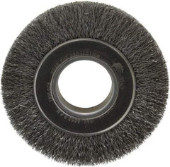 Weiler - 6" OD, 2" Arbor Hole, Crimped Steel Wheel Brush - 1" Face Width, 1-1/8" Trim Length, 0.0104" Filament Diam, 6,000 RPM - USA Tool & Supply