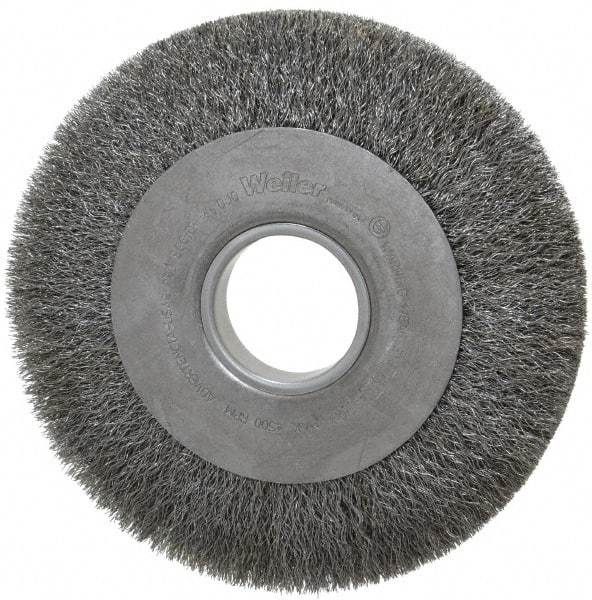 Weiler - 8" OD, 2" Arbor Hole, Crimped Steel Wheel Brush - 1" Face Width, 1-3/8" Trim Length, 0.0104" Filament Diam, 4,500 RPM - USA Tool & Supply