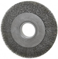 Weiler - 8" OD, 2" Arbor Hole, Crimped Steel Wheel Brush - 1" Face Width, 1-3/8" Trim Length, 0.0104" Filament Diam, 4,500 RPM - USA Tool & Supply
