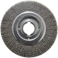 Weiler - 10" OD, 2" Arbor Hole, Crimped Steel Wheel Brush - 1-1/8" Face Width, 2" Trim Length, 0.014" Filament Diam, 3,600 RPM - USA Tool & Supply