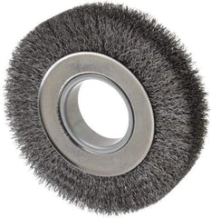 Weiler - 6" OD, 2" Arbor Hole, Crimped Steel Wheel Brush - 1-1/4" Face Width, 1-1/8" Trim Length, 0.0118" Filament Diam, 6,000 RPM - USA Tool & Supply