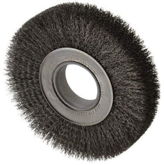 Weiler - 7" OD, 2" Arbor Hole, Crimped Steel Wheel Brush - 1-1/4" Face Width, 1-5/8" Trim Length, 0.0118" Filament Diam, 6,000 RPM - USA Tool & Supply