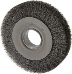 Weiler - 8" OD, 2" Arbor Hole, Crimped Steel Wheel Brush - 1-1/2" Face Width, 1-3/8" Trim Length, 0.0118" Filament Diam, 4,500 RPM - USA Tool & Supply