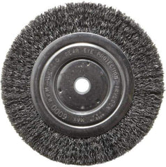 Weiler - 6" OD, 5/8" Arbor Hole, Crimped Steel Wheel Brush - 5/8" Face Width, 1-1/16" Trim Length, 0.014" Filament Diam, 6,000 RPM - USA Tool & Supply