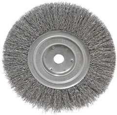 Weiler - 7" OD, 5/8" Arbor Hole, Crimped Steel Wheel Brush - 3/4" Face Width, 1-9/16" Trim Length, 0.014" Filament Diam, 6,000 RPM - USA Tool & Supply