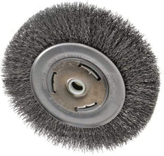 Weiler - 6" OD, 5/8" Arbor Hole, Crimped Steel Wheel Brush - 7/8" Face Width, 1-1/8" Trim Length, 0.014" Filament Diam, 6,000 RPM - USA Tool & Supply