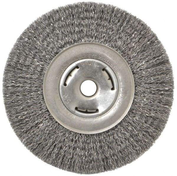 Weiler - 7" OD, 5/8" Arbor Hole, Crimped Steel Wheel Brush - 7/8" Face Width, 1-5/8" Trim Length, 0.014" Filament Diam, 6,000 RPM - USA Tool & Supply