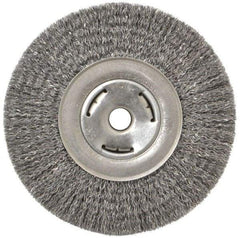 Weiler - 7" OD, 5/8" Arbor Hole, Crimped Steel Wheel Brush - 7/8" Face Width, 1-5/8" Trim Length, 0.014" Filament Diam, 6,000 RPM - USA Tool & Supply