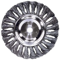 Weiler - 4" OD, M14x2.00 Arbor Hole, Knotted Steel Wheel Brush - 1/2" Face Width, 7/8" Trim Length, 0.014" Filament Diam, 20,000 RPM - USA Tool & Supply