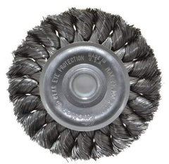 Weiler - 3" OD, 1/2" Arbor Hole, Knotted Steel Wheel Brush - 3/8" Face Width, 5/8" Trim Length, 0.0118" Filament Diam, 25,000 RPM - USA Tool & Supply