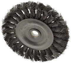 Weiler - 4" OD, 1/2" Arbor Hole, Knotted Steel Wheel Brush - 1/2" Face Width, 7/8" Trim Length, 0.0118" Filament Diam, 20,000 RPM - USA Tool & Supply