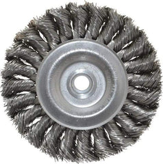 Weiler - 4" OD, 1/2" Arbor Hole, Knotted Steel Wheel Brush - 1/2" Face Width, 7/8" Trim Length, 0.014" Filament Diam, 20,000 RPM - USA Tool & Supply