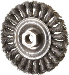 Weiler - 4" OD, 1/2-13 Arbor Hole, Knotted Steel Wheel Brush - 1/2" Face Width, 7/8" Trim Length, 0.014" Filament Diam, 20,000 RPM - USA Tool & Supply