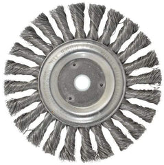 Weiler - 6" OD, 5/8" Arbor Hole, Knotted Steel Wheel Brush - 1/2" Face Width, 1-3/8" Trim Length, 0.014" Filament Diam, 9,000 RPM - USA Tool & Supply