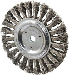 Weiler - 6" OD, 5/8" Arbor Hole, Knotted Stainless Steel Wheel Brush - 1/2" Face Width, 1-3/8" Trim Length, 0.016" Filament Diam, 9,000 RPM - USA Tool & Supply