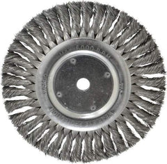 Weiler - 8" OD, 5/8" Arbor Hole, Knotted Steel Wheel Brush - 5/8" Face Width, 1-5/8" Trim Length, 0.014" Filament Diam, 6,000 RPM - USA Tool & Supply
