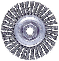 Weiler - 4" OD, M10x1.50 Arbor Hole, Knotted Steel Wheel Brush - 3/16" Face Width, 7/8" Trim Length, 0.02" Filament Diam, 20,000 RPM - USA Tool & Supply