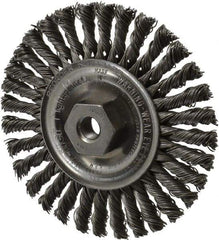Weiler - 4" OD, 3/8-24 Arbor Hole, Knotted Steel Wheel Brush - 3/16" Face Width, 7/8" Trim Length, 0.02" Filament Diam, 20,000 RPM - USA Tool & Supply