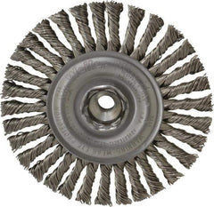 Weiler - 4" OD, 3/8-24 Arbor Hole, Knotted Stainless Steel Wheel Brush - 3/16" Face Width, 7/8" Trim Length, 0.02" Filament Diam, 20,000 RPM - USA Tool & Supply