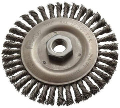 Weiler - 5" OD, 5/8-11 Arbor Hole, Knotted Steel Wheel Brush - 3/16" Face Width, 7/8" Trim Length, 0.02" Filament Diam, 12,500 RPM - USA Tool & Supply