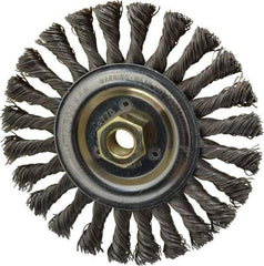 Weiler - 6" OD, 5/8-11 Arbor Hole, Knotted Steel Wheel Brush - 1/2" Face Width, 1-3/8" Trim Length, 0.023" Filament Diam, 12,500 RPM - USA Tool & Supply
