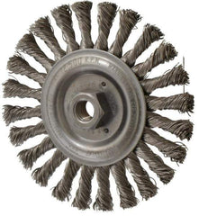 Weiler - 6" OD, 5/8-11 Arbor Hole, Knotted Stainless Steel Wheel Brush - 1/2" Face Width, 1-3/8" Trim Length, 0.023" Filament Diam, 12,500 RPM - USA Tool & Supply