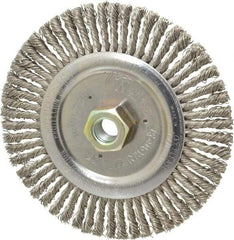 Weiler - 6" OD, 5/8-11 Arbor Hole, Knotted Stainless Steel Wheel Brush - 3/16" Face Width, 1-1/8" Trim Length, 0.02" Filament Diam, 12,500 RPM - USA Tool & Supply