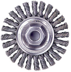 Weiler - 4" OD, 1/2-13 Arbor Hole, Knotted Stainless Steel Wheel Brush - 1/4" Face Width, 0.02" Filament Diam, 20,000 RPM - USA Tool & Supply