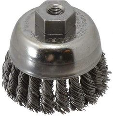 Weiler - 2-3/4" Diam, 3/8-24 Threaded Arbor, Steel Fill Cup Brush - 0.02 Wire Diam, 7/8" Trim Length, 14,000 Max RPM - USA Tool & Supply