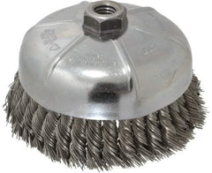 Weiler - 6" Diam, 5/8-11 Threaded Arbor, Steel Fill Cup Brush - 0.023 Wire Diam, 1-3/8" Trim Length, 6,600 Max RPM - USA Tool & Supply