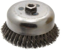 Weiler - 6" Diam, 5/8-11 Threaded Arbor, Steel Fill Cup Brush - 0.023 Wire Diam, 1-3/8" Trim Length, 6,600 Max RPM - USA Tool & Supply