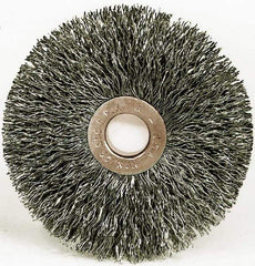 Weiler - 12" OD, 1-1/4" Arbor Hole, Crimped Steel Wheel Brush - 3/4" Face Width, 2-15/16" Trim Length, 0.014" Filament Diam, 3,000 RPM - USA Tool & Supply