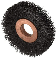 Weiler - 2" OD, 1/2" Arbor Hole, Crimped Steel Wheel Brush - 3/8" Face Width, 1/2" Trim Length, 0.008" Filament Diam, 20,000 RPM - USA Tool & Supply