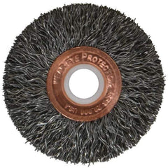 Weiler - 2" OD, 1/2" Arbor Hole, Crimped Steel Wheel Brush - 3/8" Face Width, 1/2" Trim Length, 0.0118" Filament Diam, 20,000 RPM - USA Tool & Supply