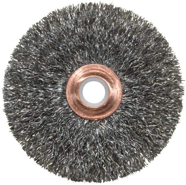 Weiler - 3" OD, 1/2" Arbor Hole, Crimped Steel Wheel Brush - 5/8" Face Width, 1" Trim Length, 0.0118" Filament Diam, 20,000 RPM - USA Tool & Supply