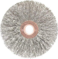 Weiler - 3" OD, 1/2" Arbor Hole, Crimped Stainless Steel Wheel Brush - 5/8" Face Width, 1" Trim Length, 0.0118" Filament Diam, 20,000 RPM - USA Tool & Supply