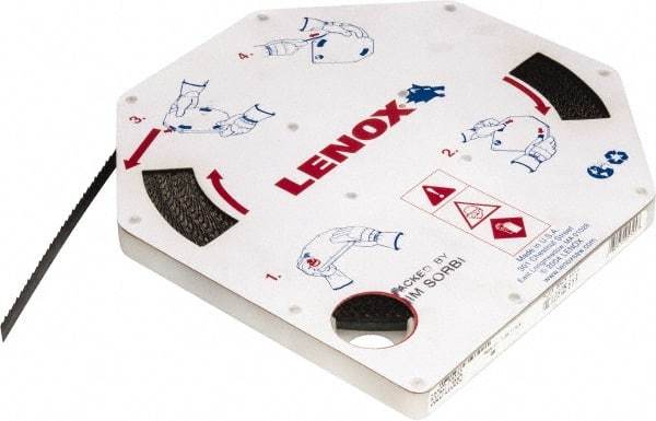 Lenox - 3/8" x 100' x 0.025" Carbon Steel Band Saw Blade Coil Stock - 6 TPI, Toothed Edge, Hook Form, Raker Set, Flexible Back, Constant Pitch, Contour Cutting - USA Tool & Supply
