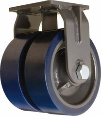 Hamilton - 12" Diam x 4" Wide x 15-1/2" OAH Top Plate Mount Dual Rigid Caster - Polyurethane Mold on Forged Steel, 12,000 Lb Capacity, Tapered Roller Bearing, 8-1/2 x 8-1/2" Plate - USA Tool & Supply
