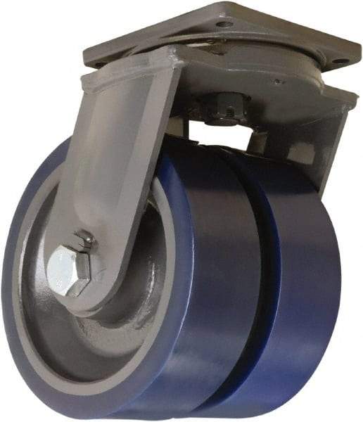 Hamilton - 12" Diam x 4" Wide x 15-1/2" OAH Top Plate Mount Dual Swivel Caster - Polyurethane Mold on Forged Steel, 12,000 Lb Capacity, Tapered Roller Bearing, 8-1/2 x 8-1/2" Plate - USA Tool & Supply