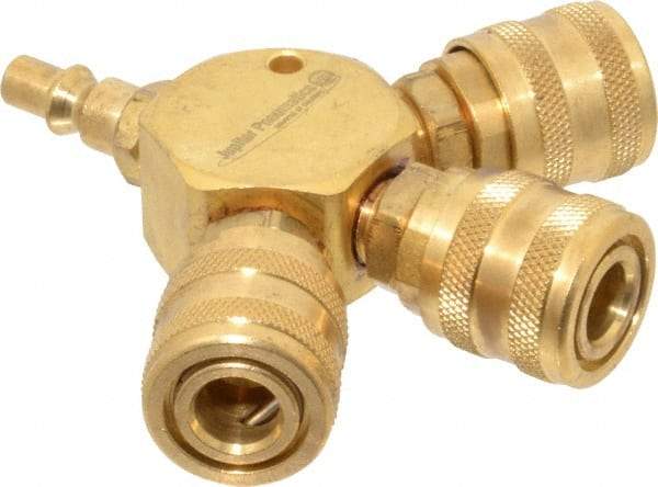 Value Collection - 1/4" Inlet, 1/4" Outlet Manifold - 4-1/2" Long x 0.88" Wide x 4-5/8" High, 1 Inlet Port, 3 Outlet Ports - USA Tool & Supply