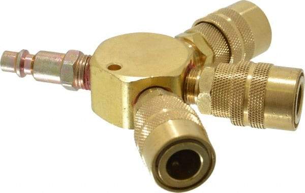 Value Collection - 1/4" Inlet, 1/4" Outlet Manifold - 4-1/2" Long x 0.88" Wide x 4-5/8" High, 1 Inlet Port, 3 Outlet Ports - USA Tool & Supply