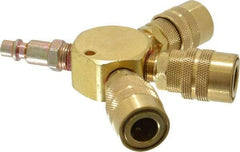 Value Collection - 1/4" Inlet, 1/4" Outlet Manifold - 4-1/2" Long x 0.88" Wide x 4-5/8" High, 1 Inlet Port, 3 Outlet Ports - USA Tool & Supply