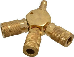 Value Collection - 1/4" Inlet, 1/4" Outlet Manifold - 4-1/2" Long x 0.88" Wide x 4-5/8" High, 1 Inlet Port, 3 Outlet Ports - USA Tool & Supply